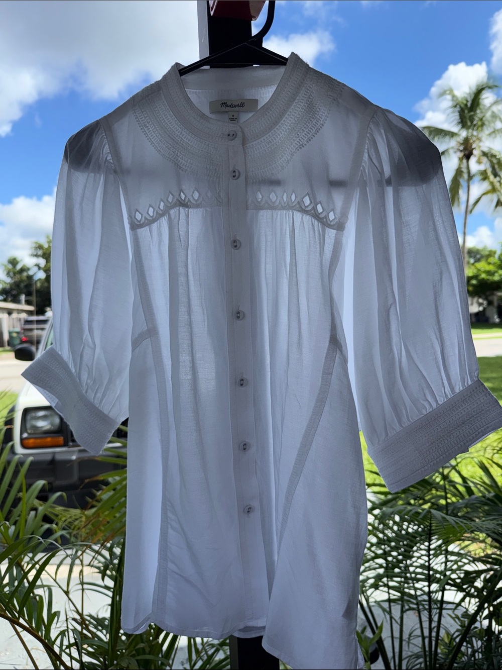 Madewell White Eyelet Pintuck Button-Down Blouse